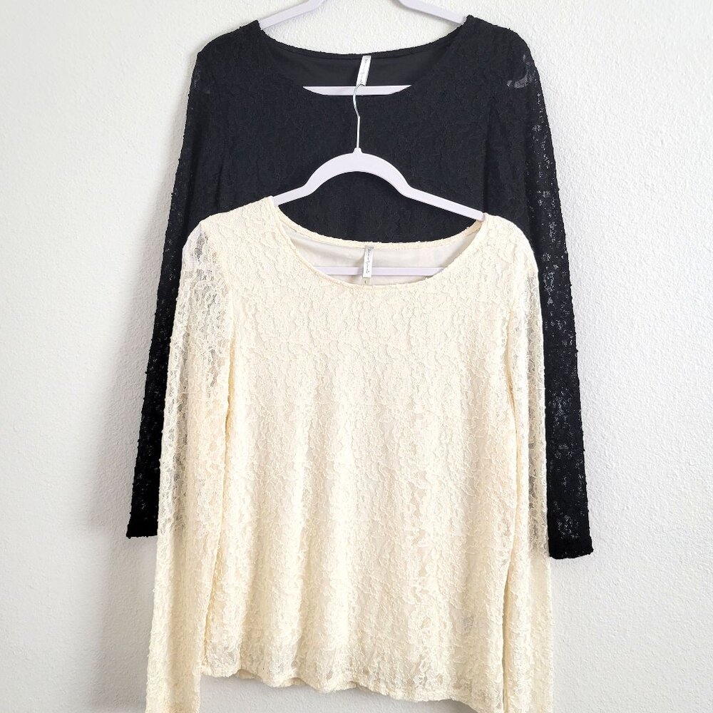 White Stag 2 Lace Over Soft Tank   1 Black, 1 Cream Long Sleeve Tops Size L